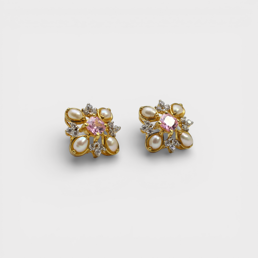 Pink Sapphire Pearl Floral Set – Pendant & Earrings