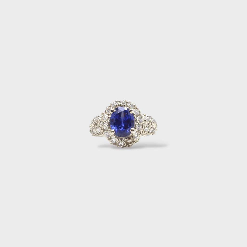Sapphire Starburst Halo Ring - Monis Anas Jewellers