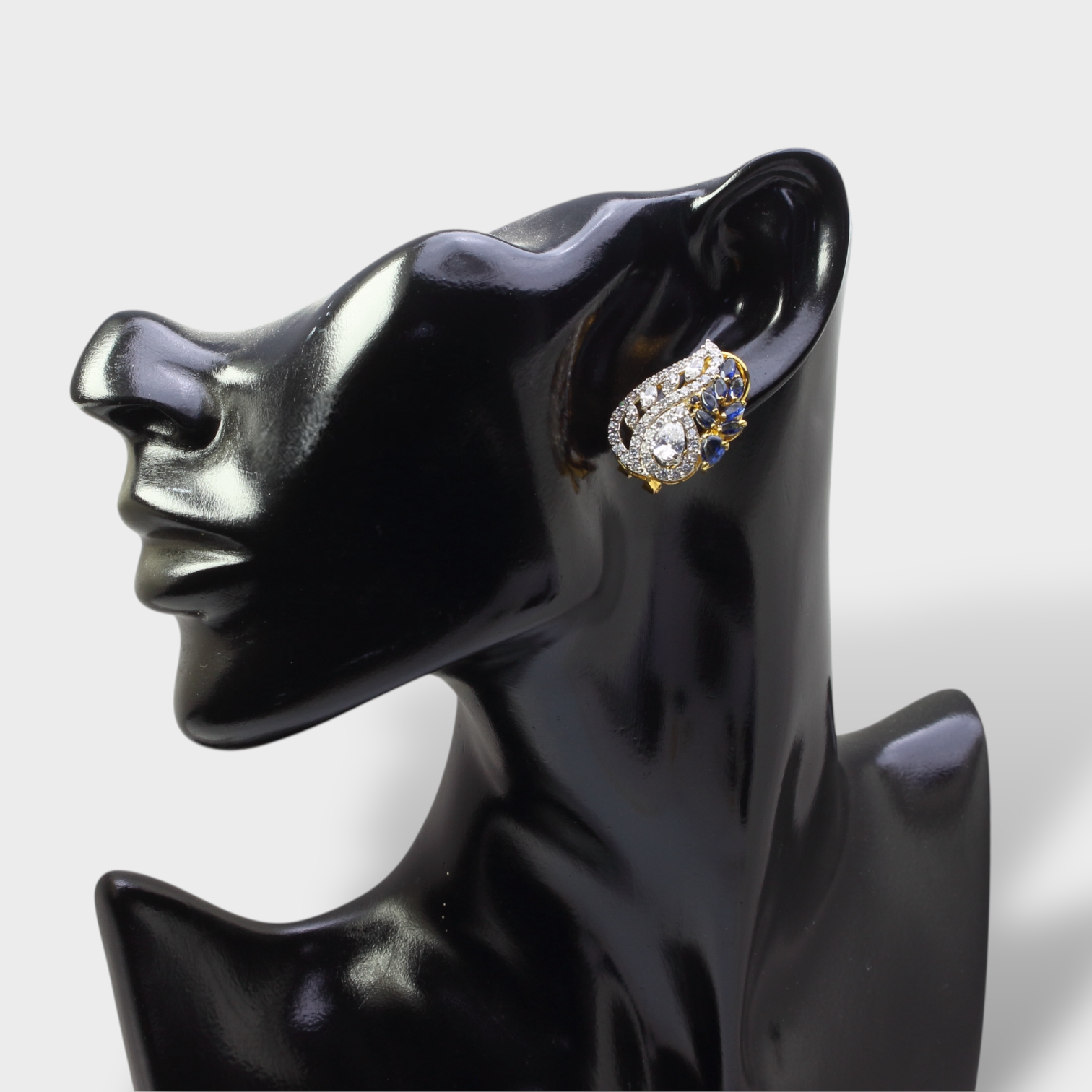 Blue Sapphire Pearl Leaf Drop Earrings