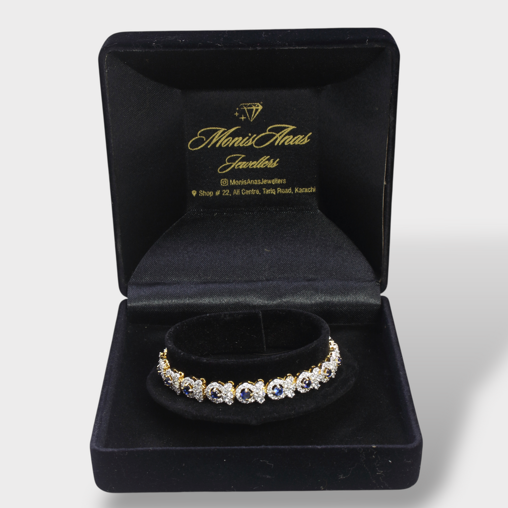 Blue Sapphire Floral Halo Bracelet – Gold Plated