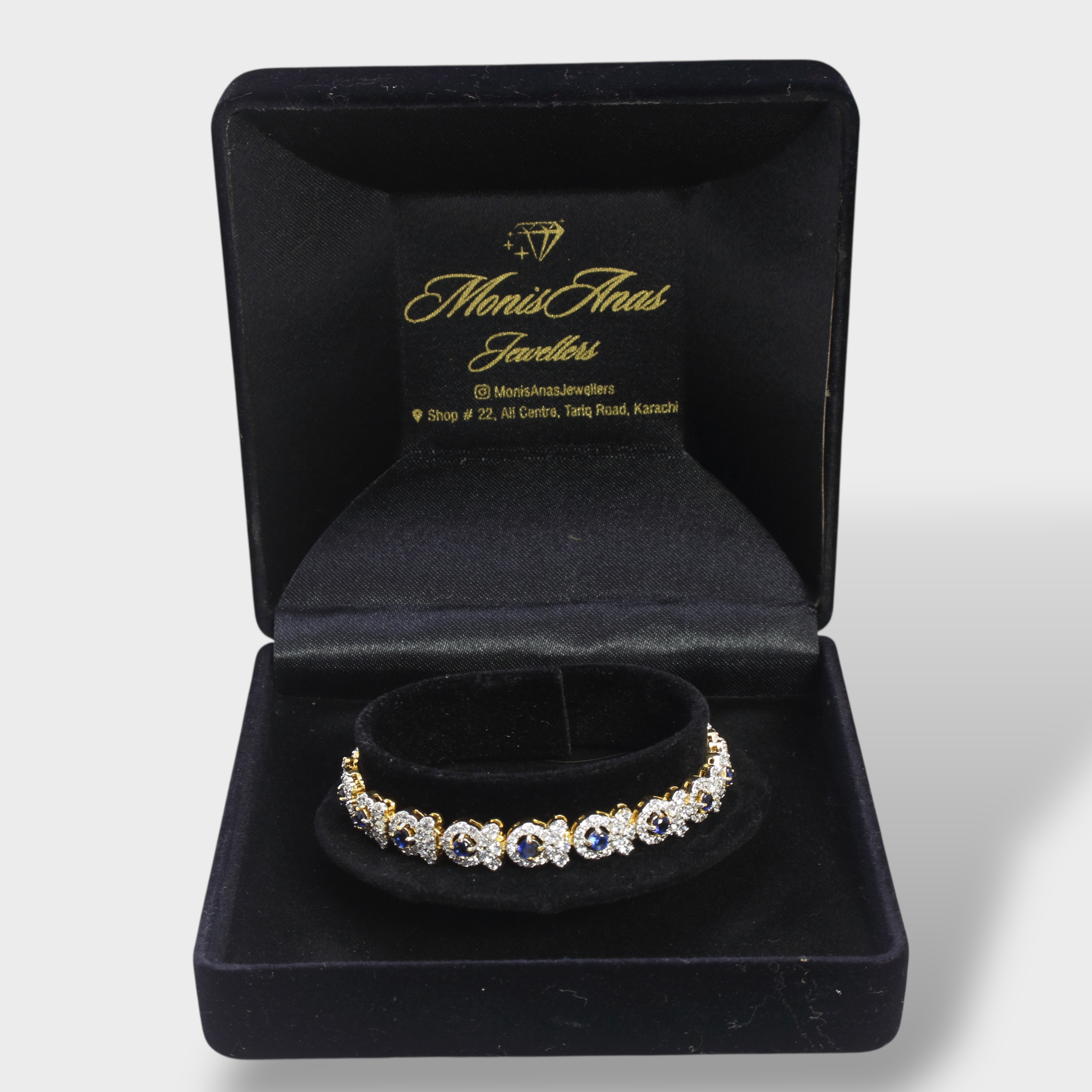 Blue Sapphire Floral Halo Bracelet – Gold Plated