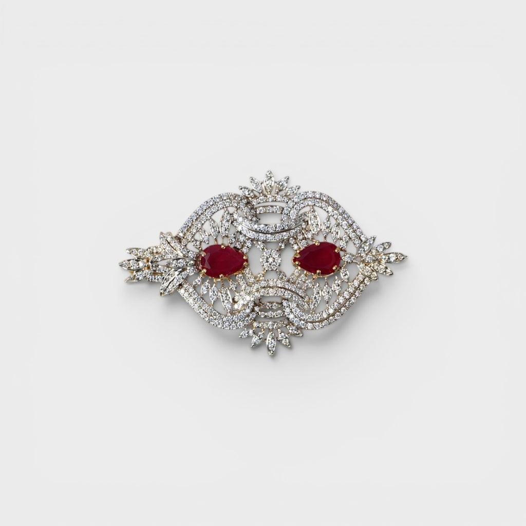 Ruby Flame Brooch & Earring Set