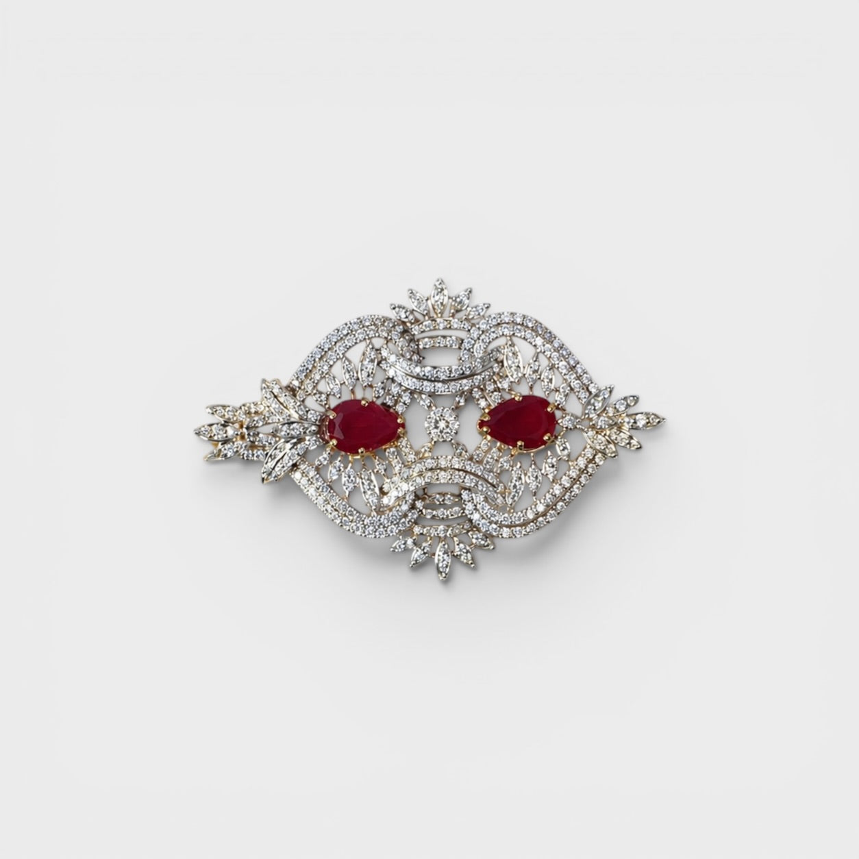 Ruby Flame Brooch & Earring Set