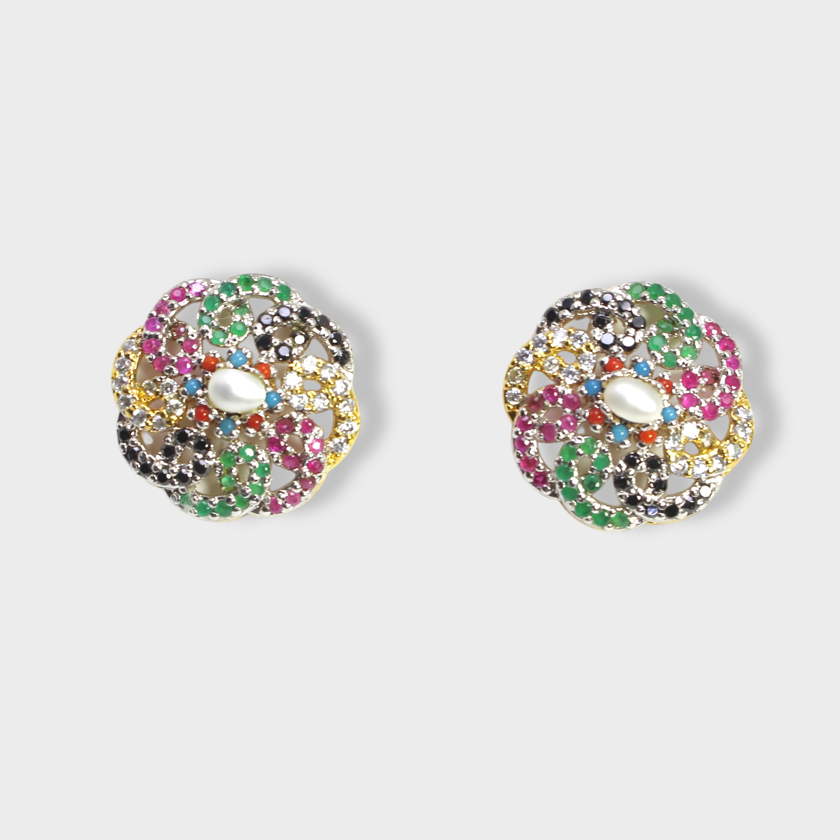 Rainbow Floral Pearl & Multicolor Gemstone Set