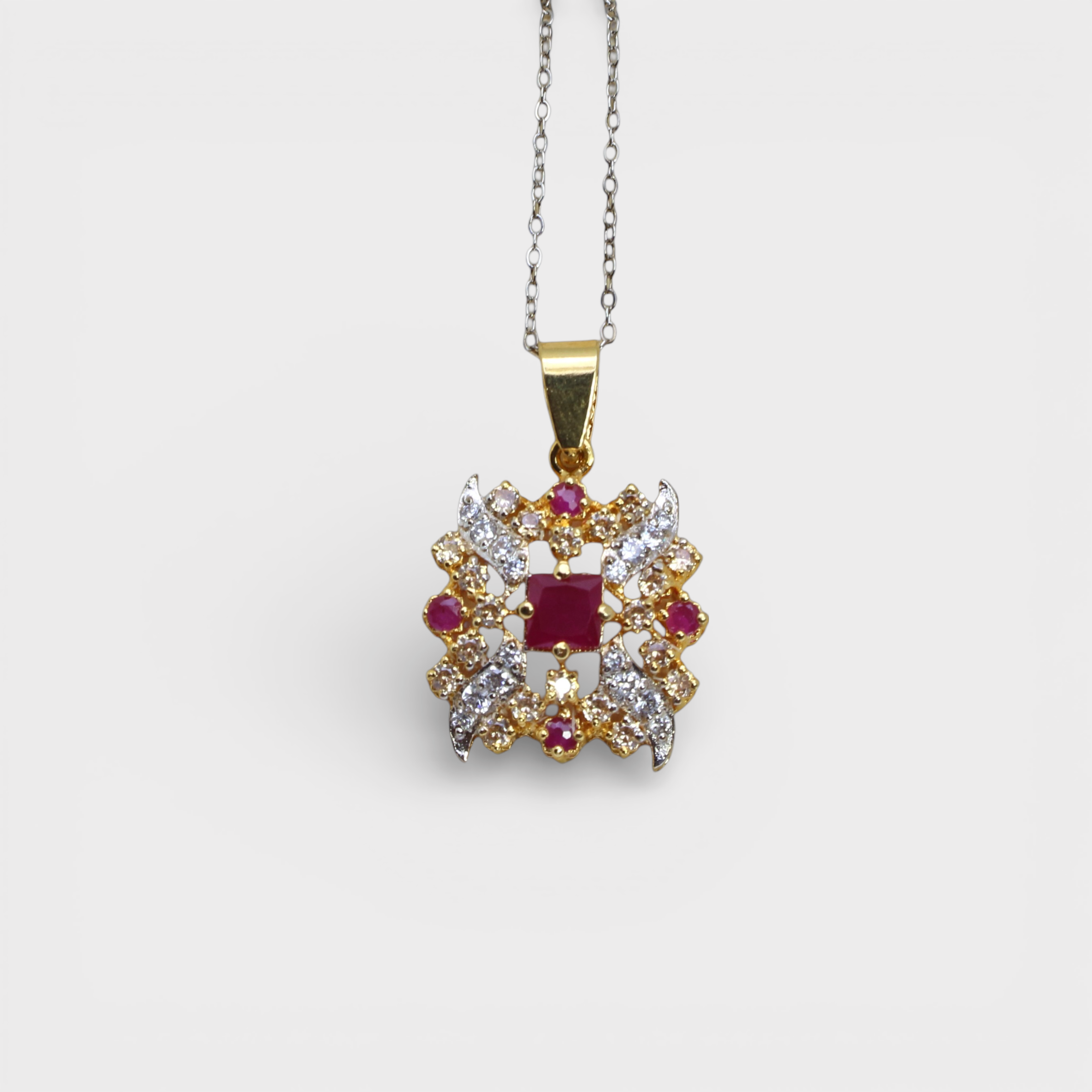 Ruby Floral Bloom Set – Pendant & Earrings