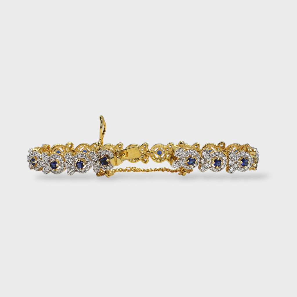 Blue Sapphire Floral Halo Bracelet – Gold Plated