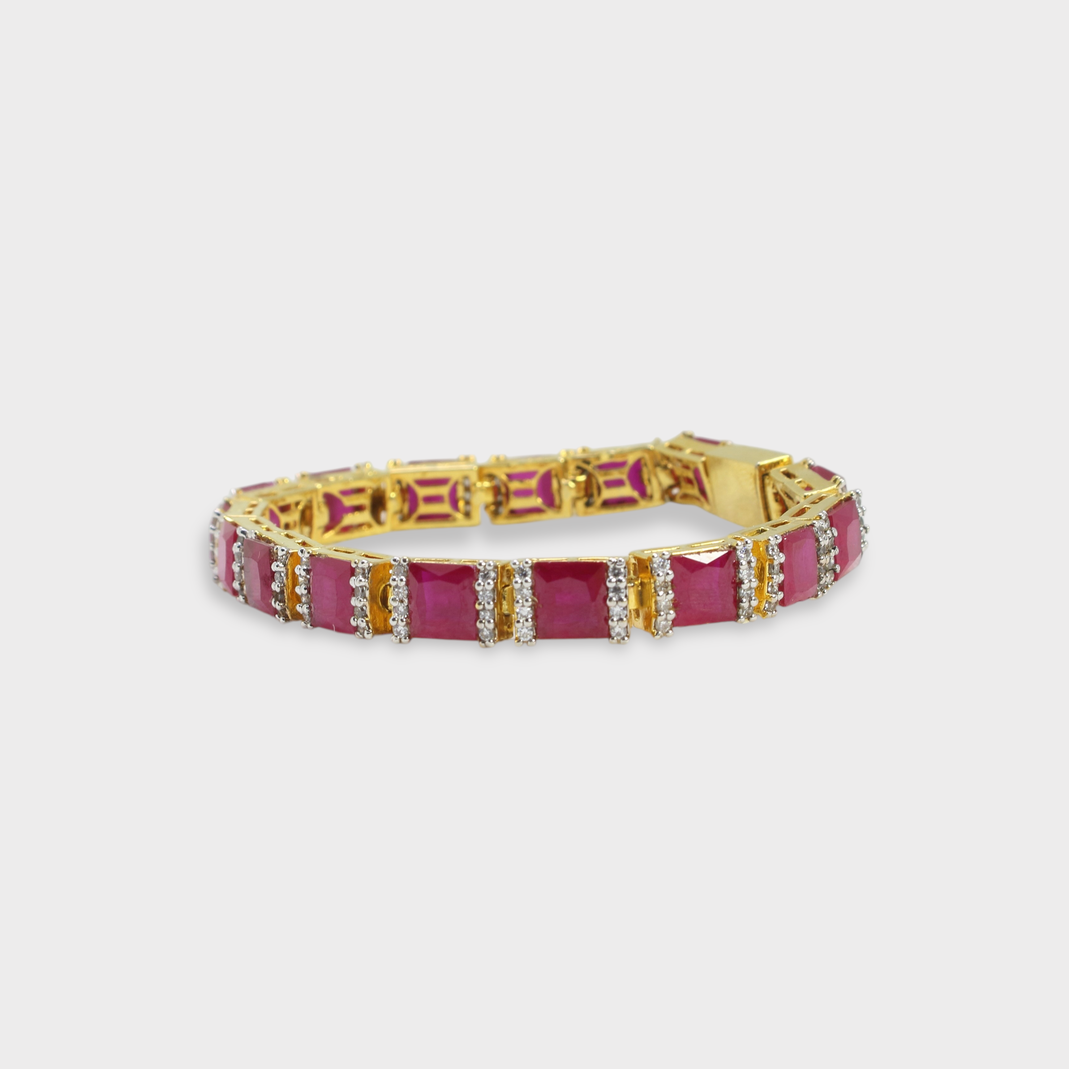 Ruby Red Tennis Bracelet – Emerald-Cut Gems - Gold Plated