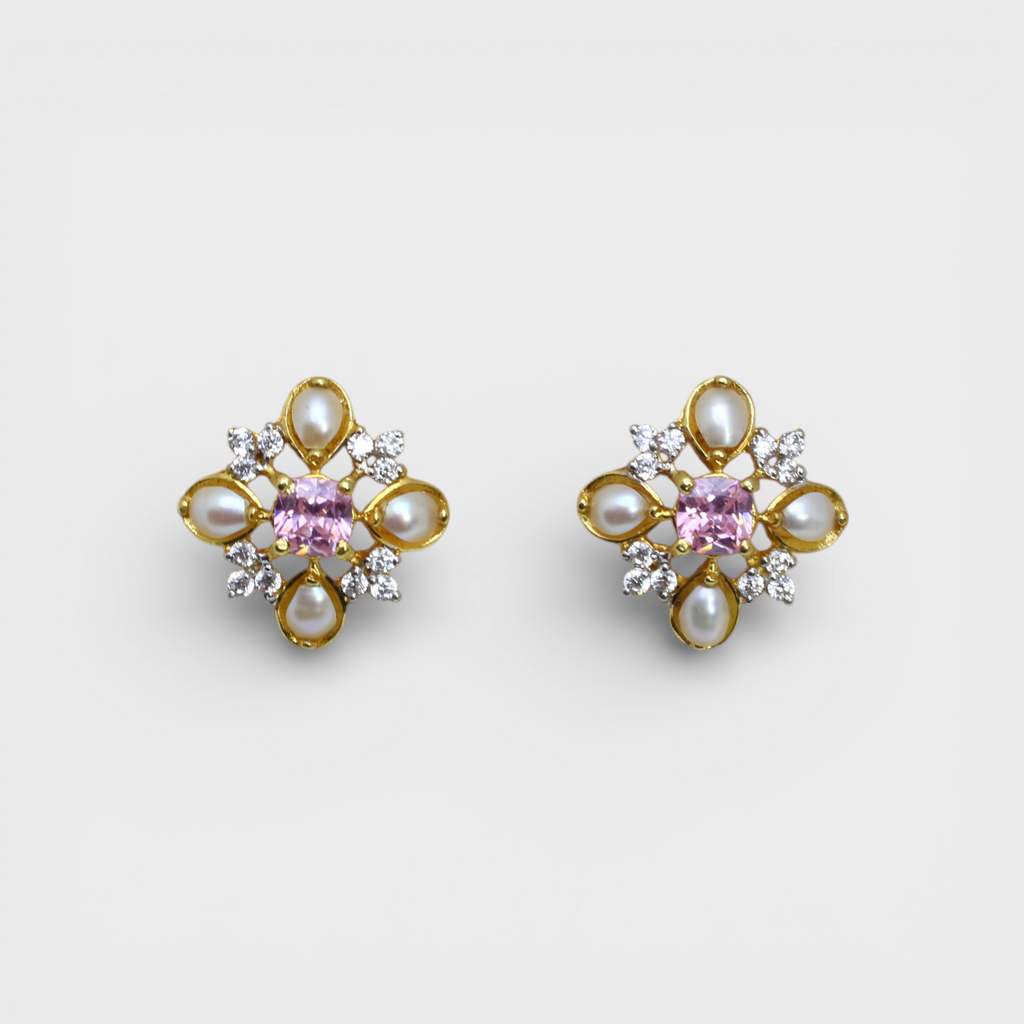 Pink Sapphire Pearl Floral Set – Pendant & Earrings
