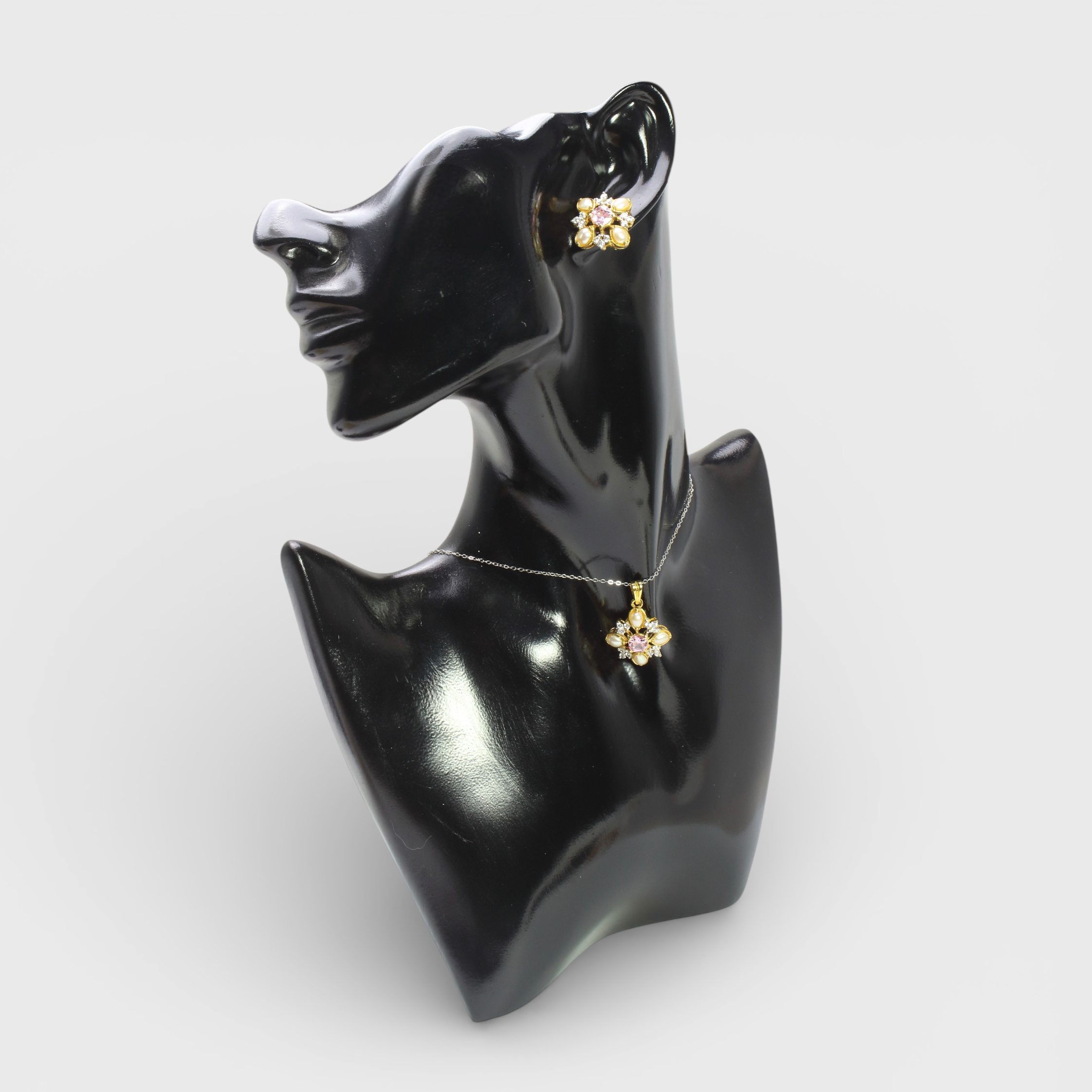 Pink Sapphire Pearl Floral Set – Pendant & Earrings