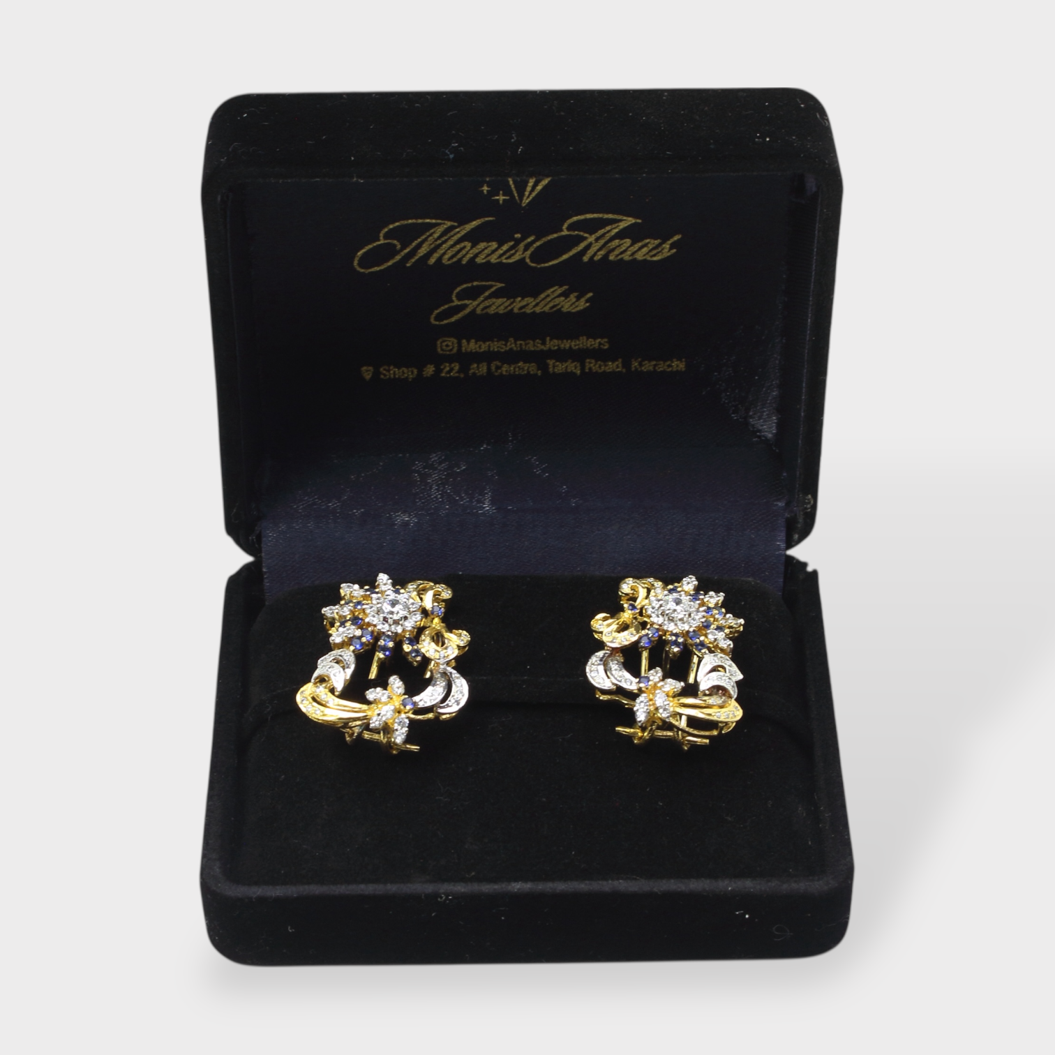 Blue Sapphire Floral Burst Clip Earrings