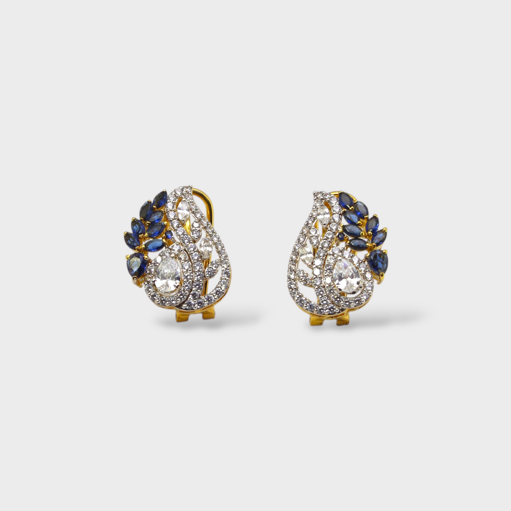 Blue Sapphire Pearl Leaf Drop Earrings