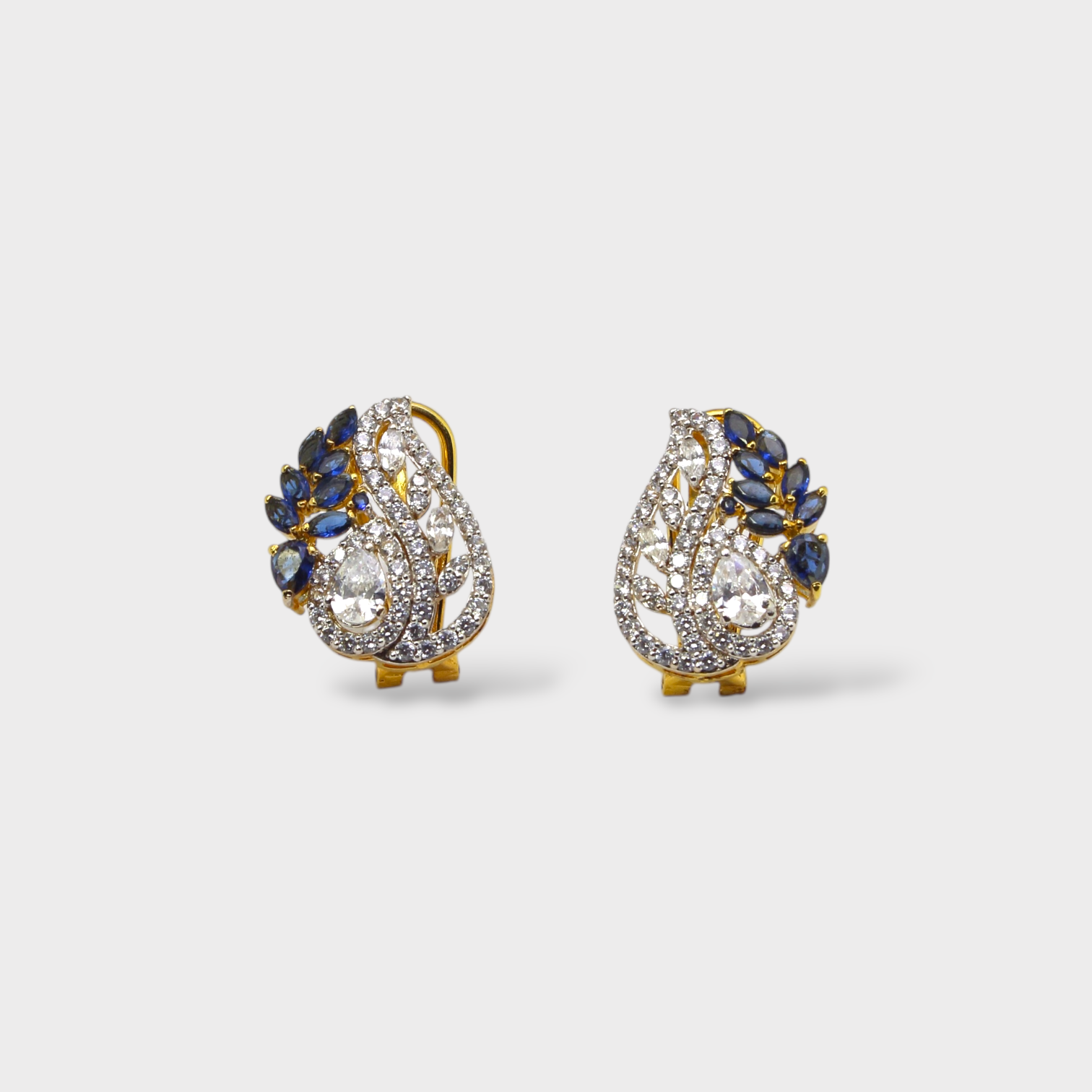 Blue Sapphire Pearl Leaf Drop Earrings