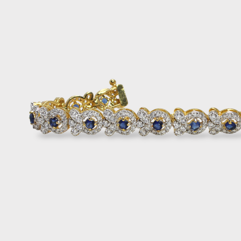 Blue Sapphire Floral Halo Bracelet – Gold Plated
