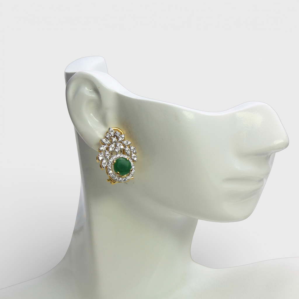 Royal Green & Diamond-Style Leaf Studs