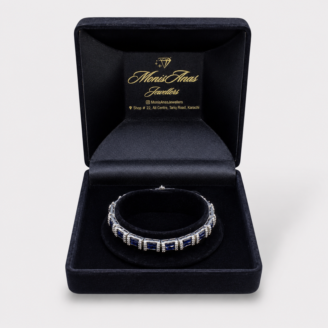Blue Sapphire Tennis Bracelet – Emerald-Cut Gems - Rhodium Silver