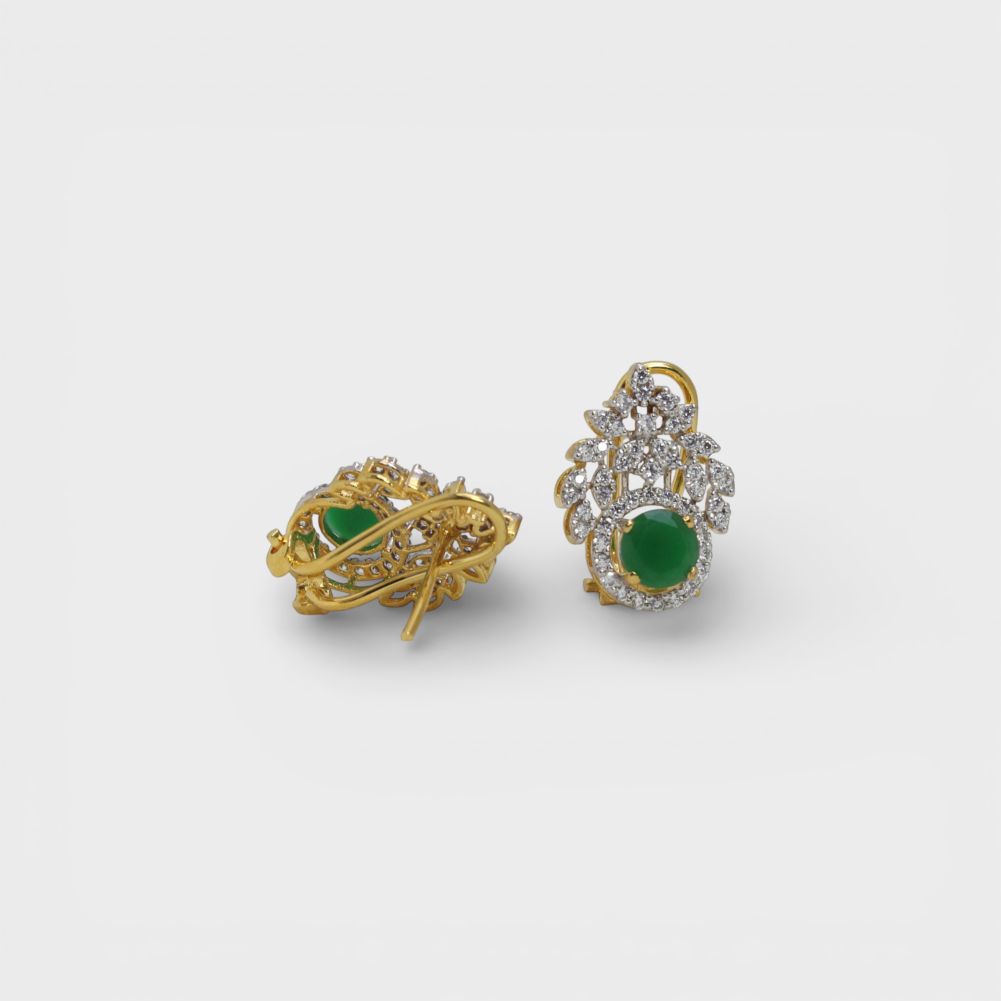 Royal Green & Diamond-Style Leaf Studs