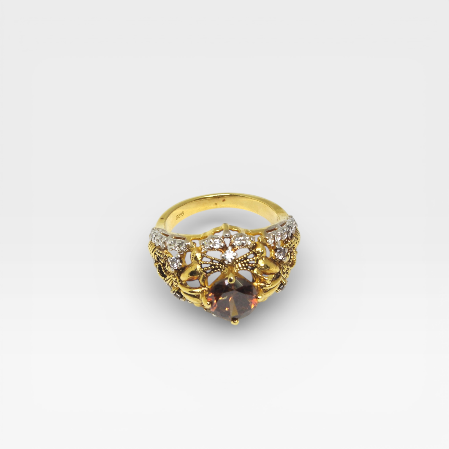 Cognac Filigree Crown Ring