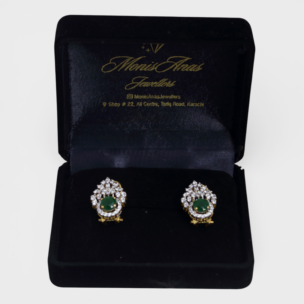 Royal Green & Diamond-Style Leaf Studs