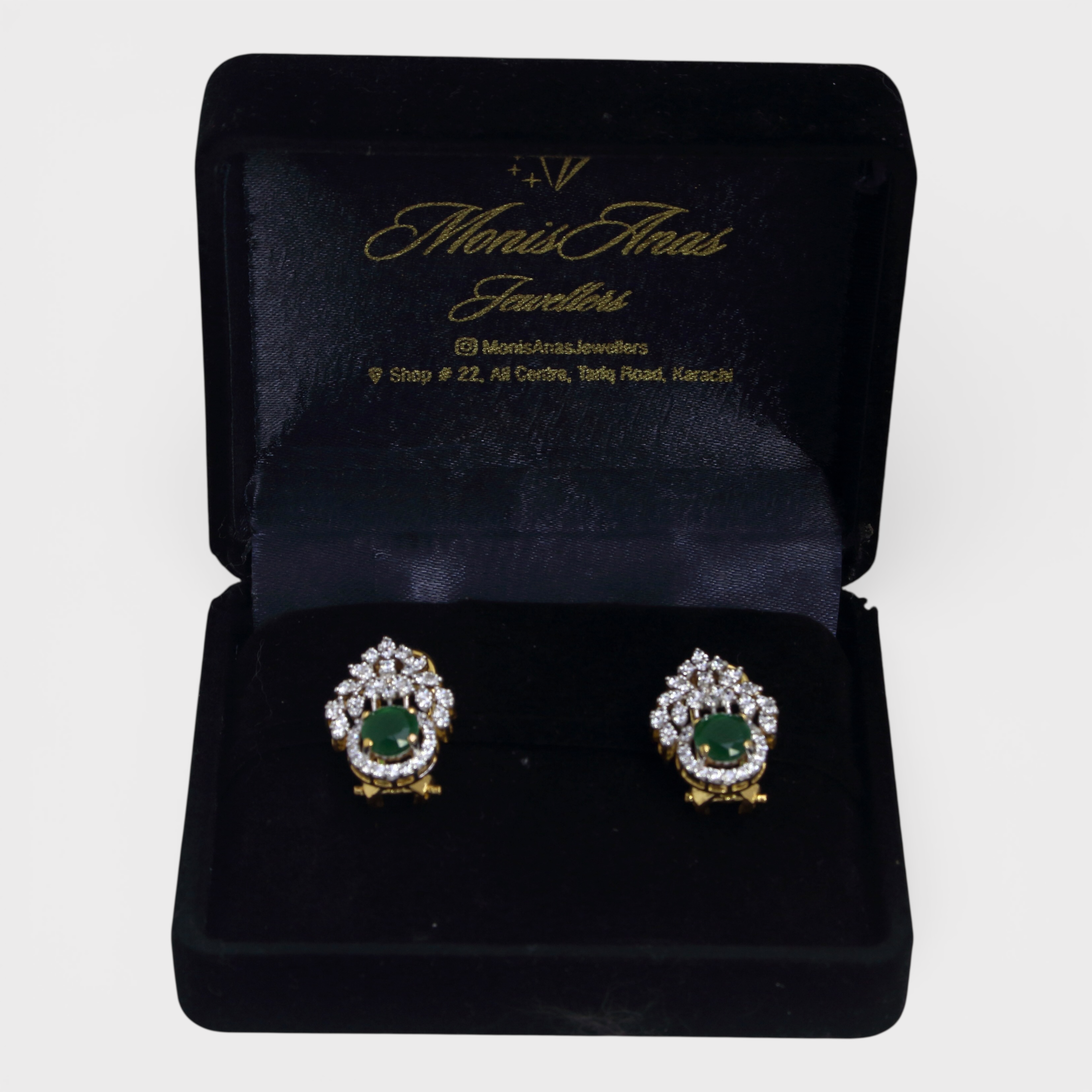 Royal Green & Diamond-Style Leaf Studs