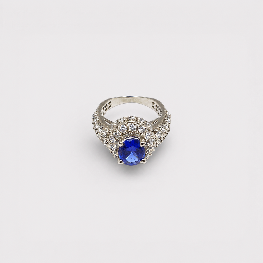 Sapphire Starburst Halo Ring