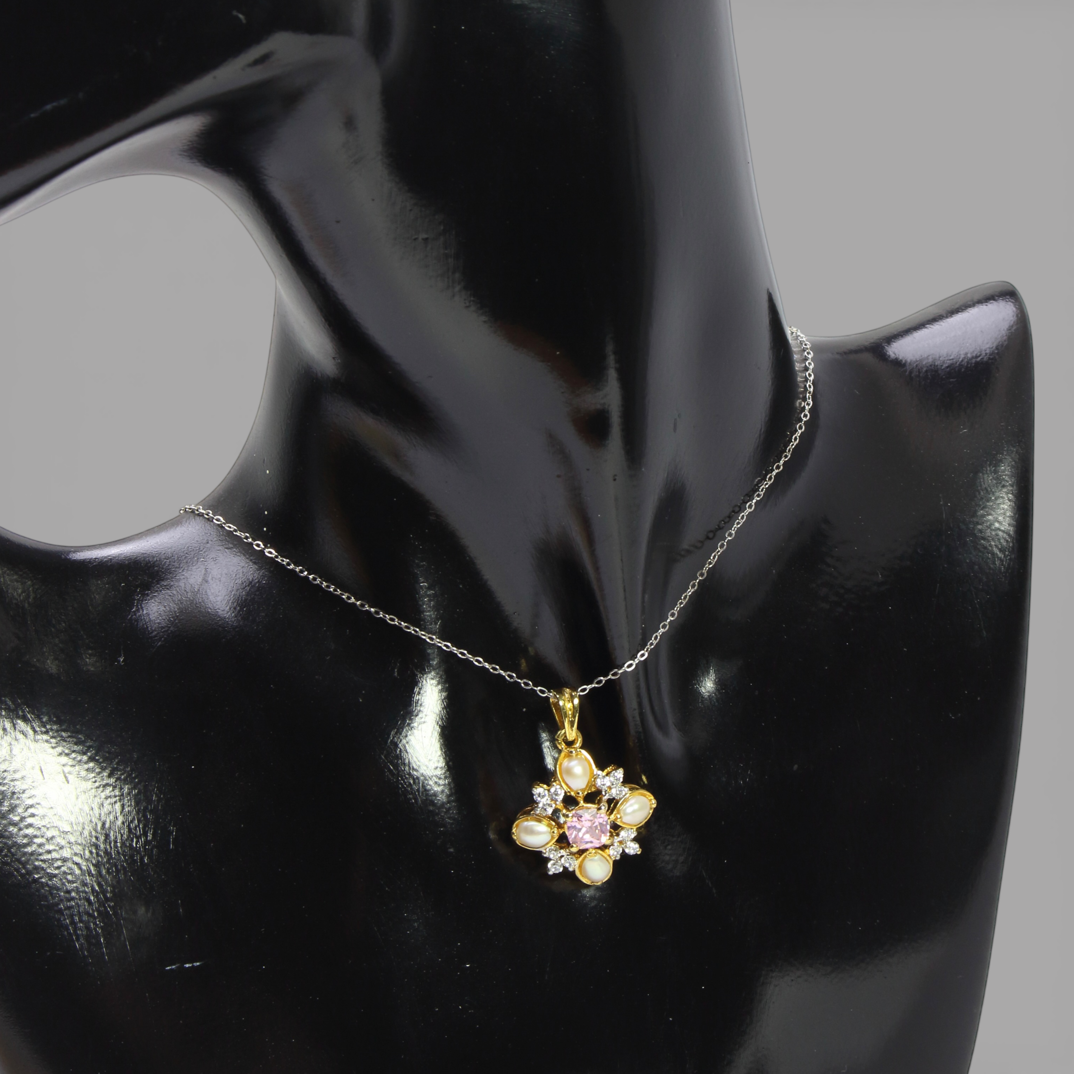 Pink Sapphire Pearl Floral Set – Pendant & Earrings