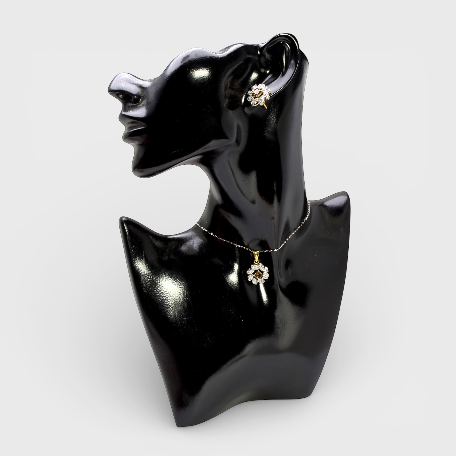 Champagne Zircon Pearl Floral Set – Pendant & Earrings