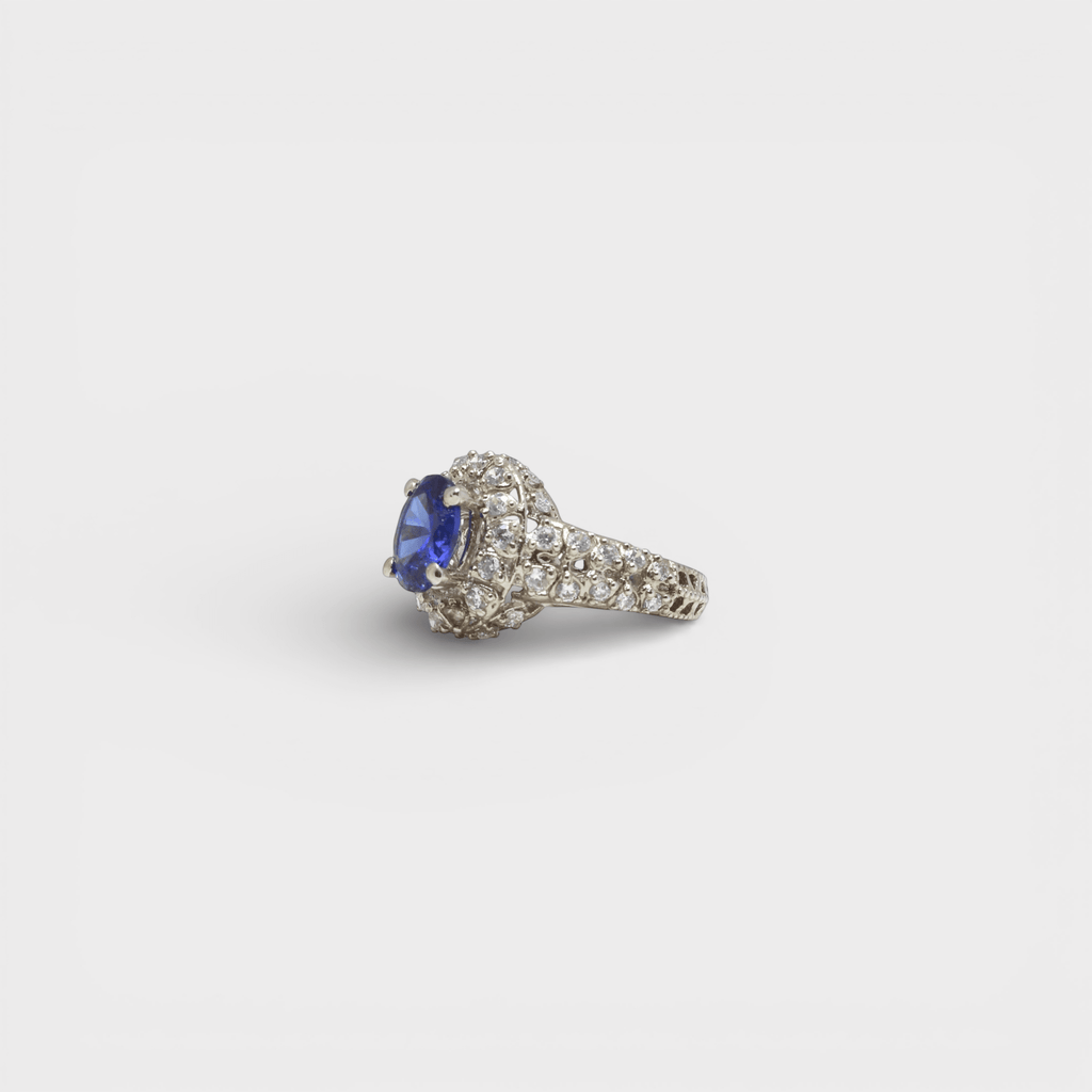 Sapphire Starburst Halo Ring