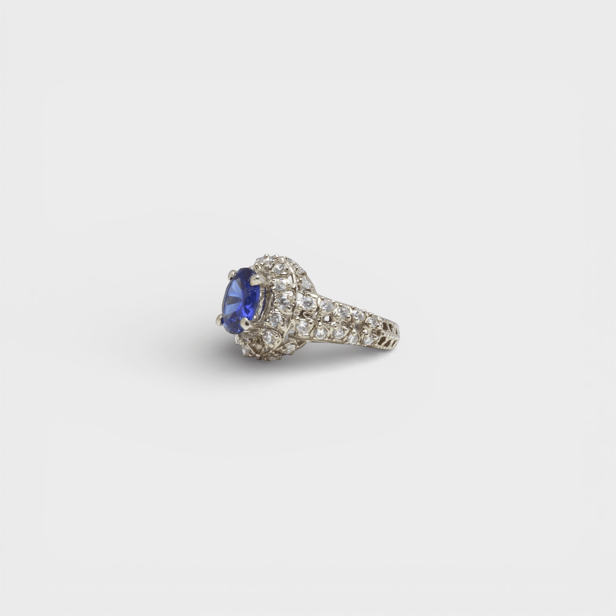 Sapphire Starburst Halo Ring