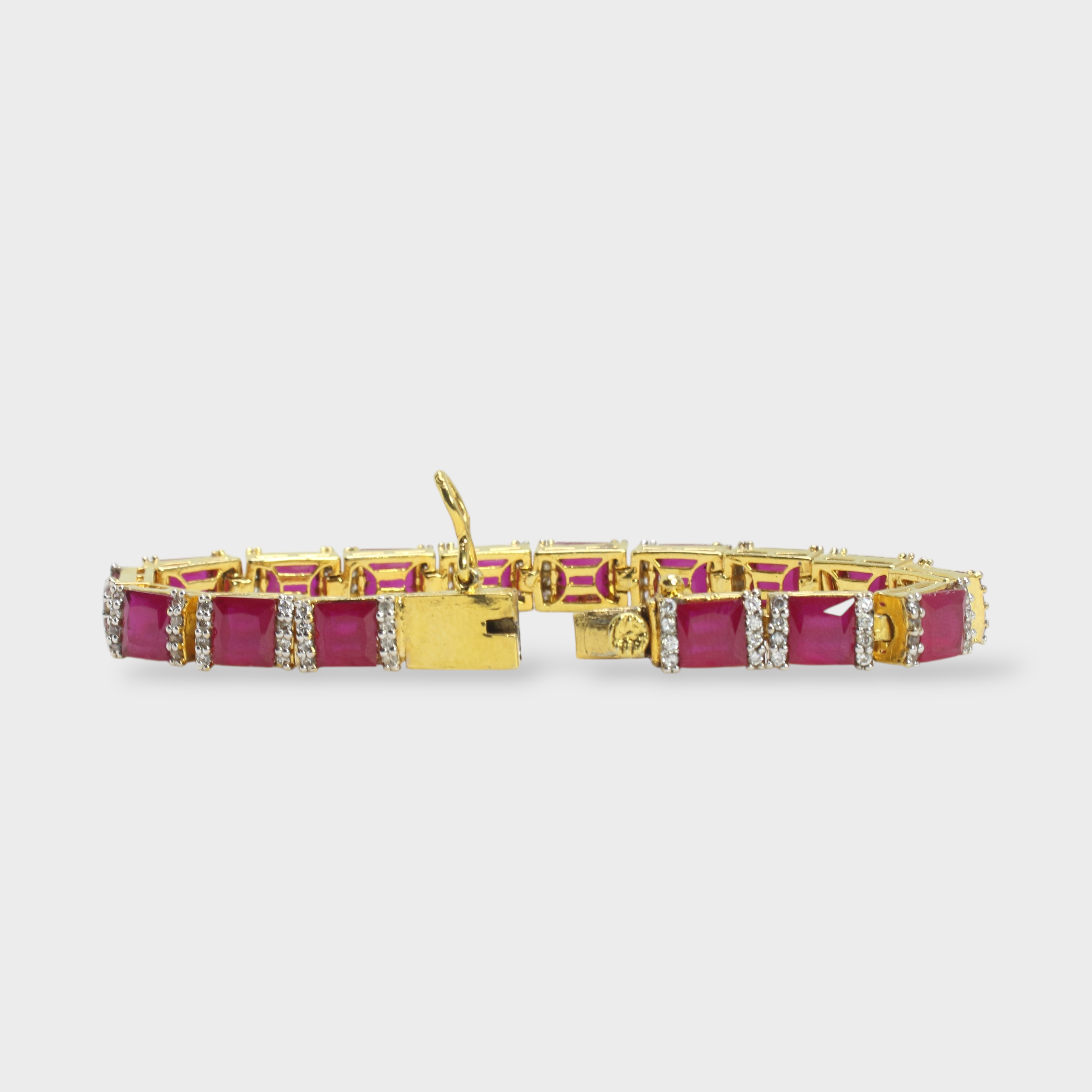 Ruby Red Tennis Bracelet – Emerald-Cut Gems - Gold Plated