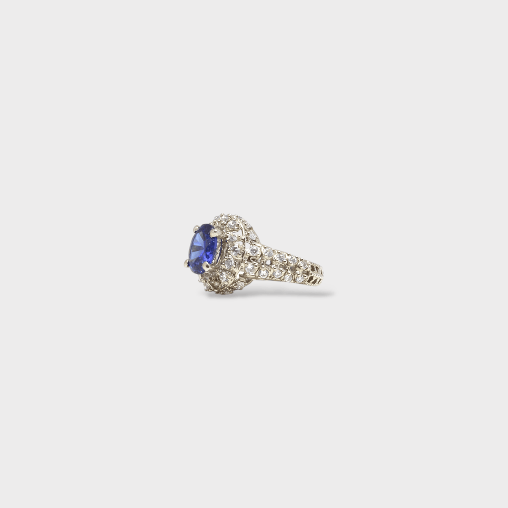 Sapphire Starburst Halo Ring - Monis Anas Jewellers