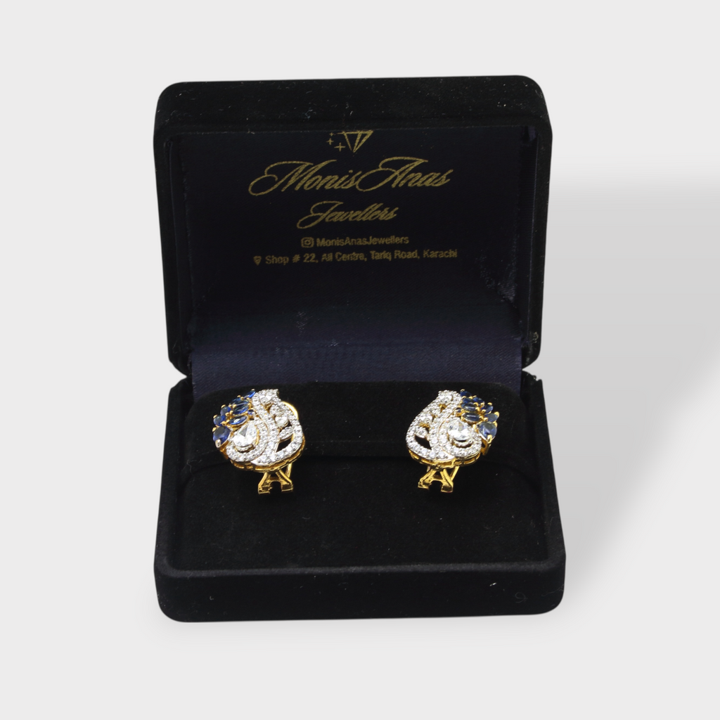 Blue Sapphire Pearl Leaf Drop Earrings