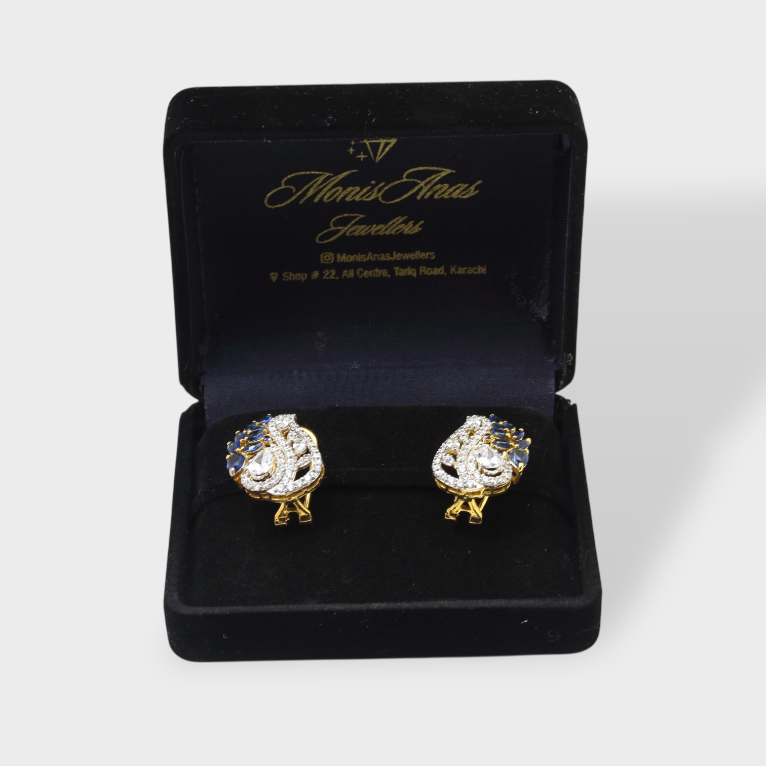 Blue Sapphire Pearl Leaf Drop Earrings