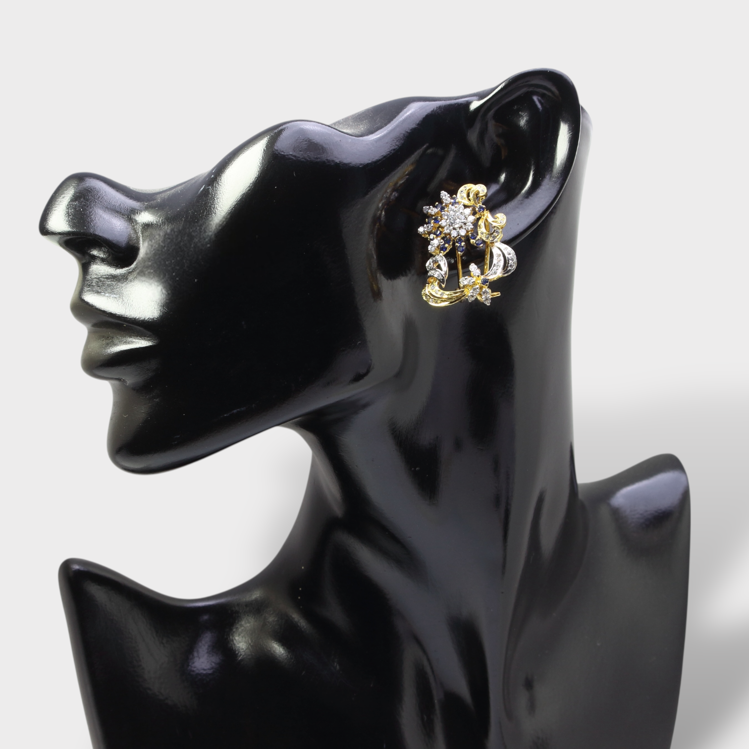 Blue Sapphire Floral Burst Clip Earrings