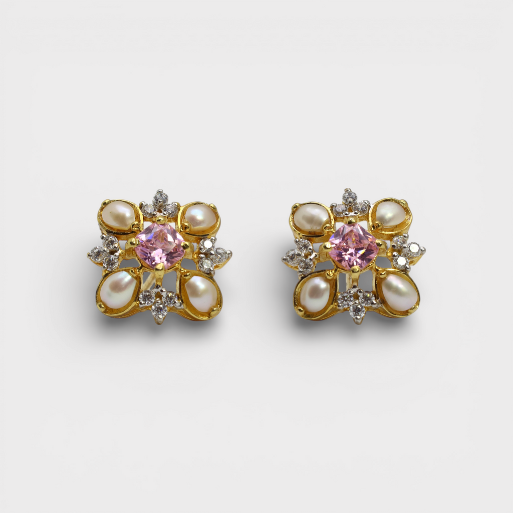 Pink Sapphire Pearl Floral Set – Pendant & Earrings