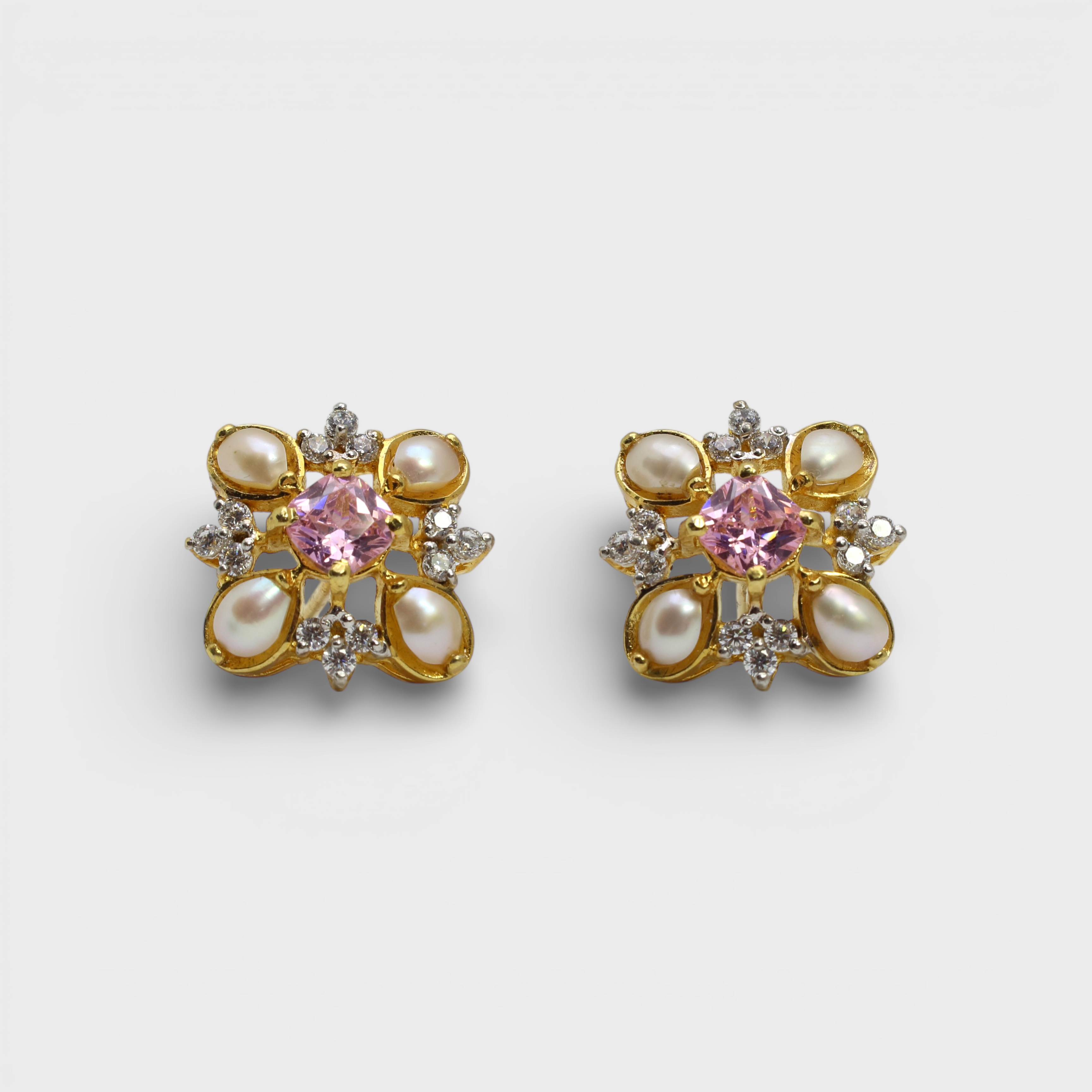 Pink Sapphire Pearl Floral Set – Pendant & Earrings