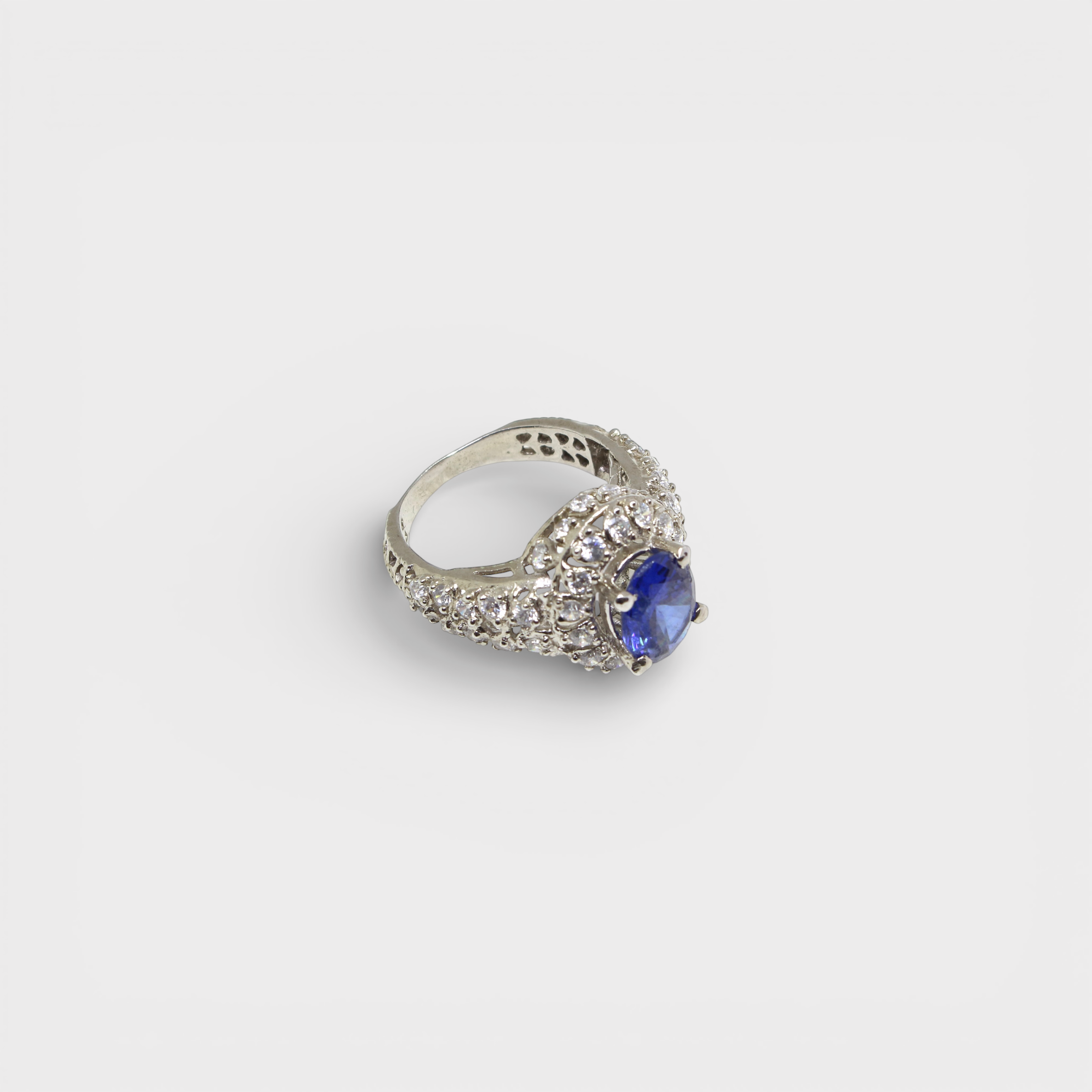 Sapphire Starburst Halo Ring