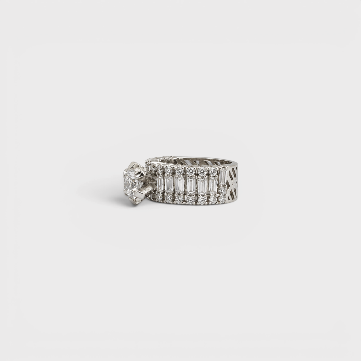 White Sapphire Wide Baguette Band Ring