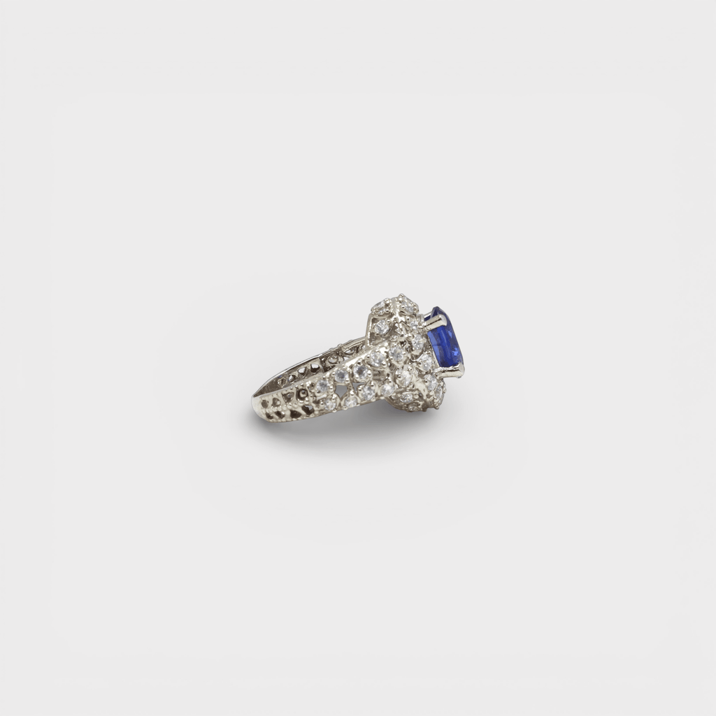 Sapphire Starburst Halo Ring