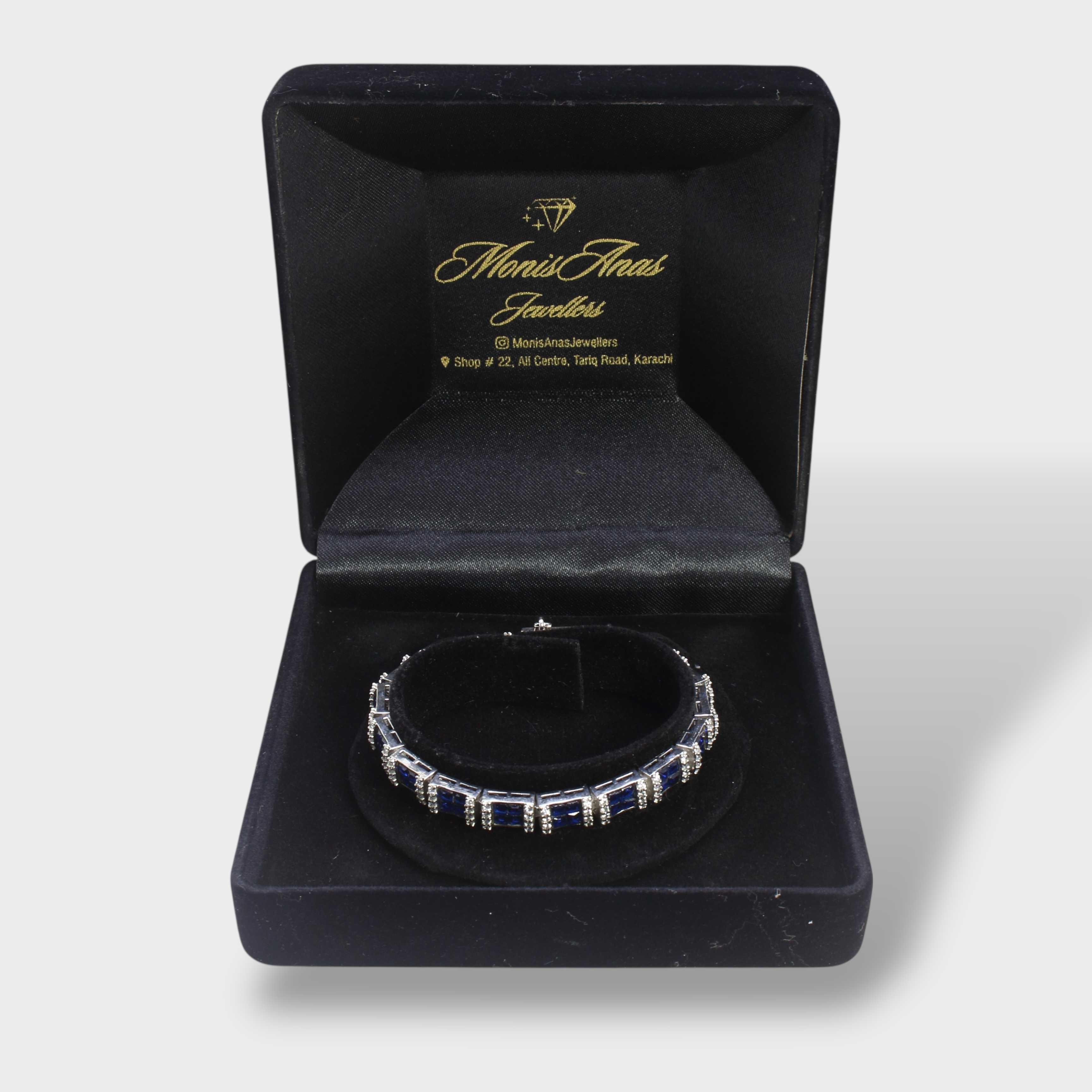 Blue Sapphire Tennis Bracelet – Emerald-Cut Gems - Rhodium Silver