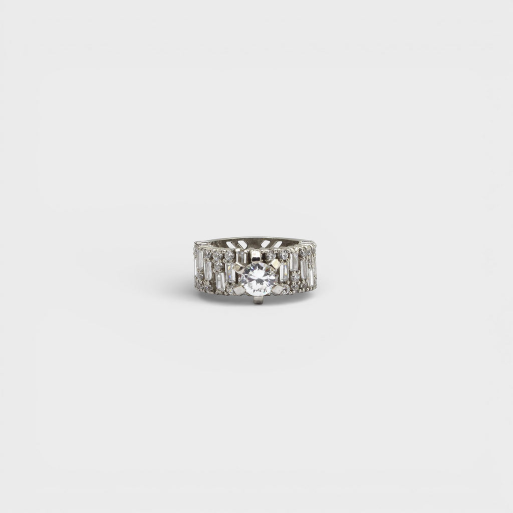 White Sapphire Wide Baguette Band Ring
