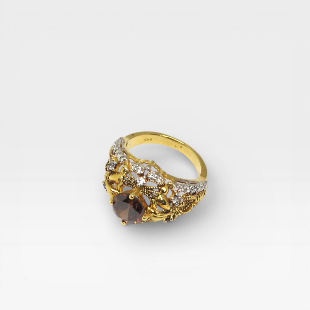 Cognac Filigree Crown Ring