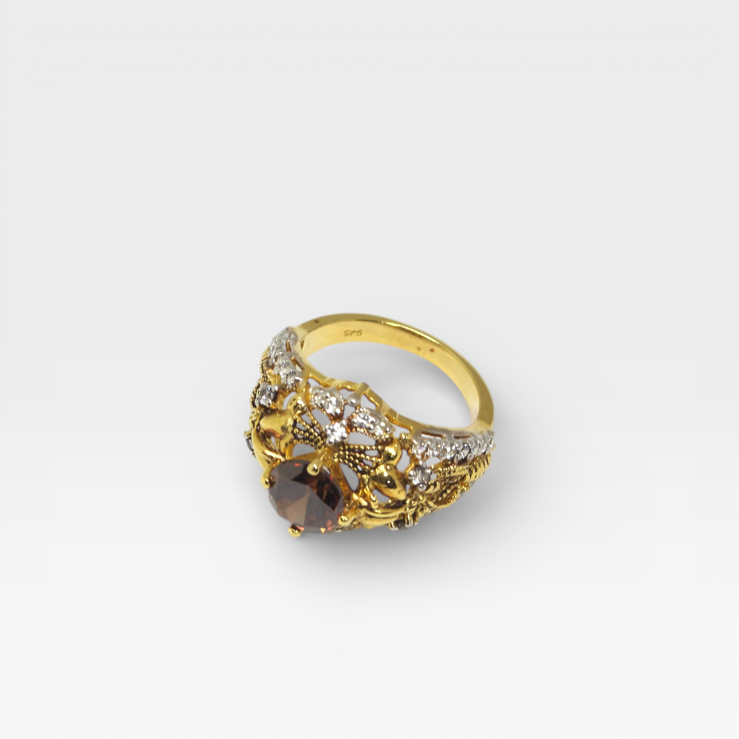 Cognac Filigree Crown Ring