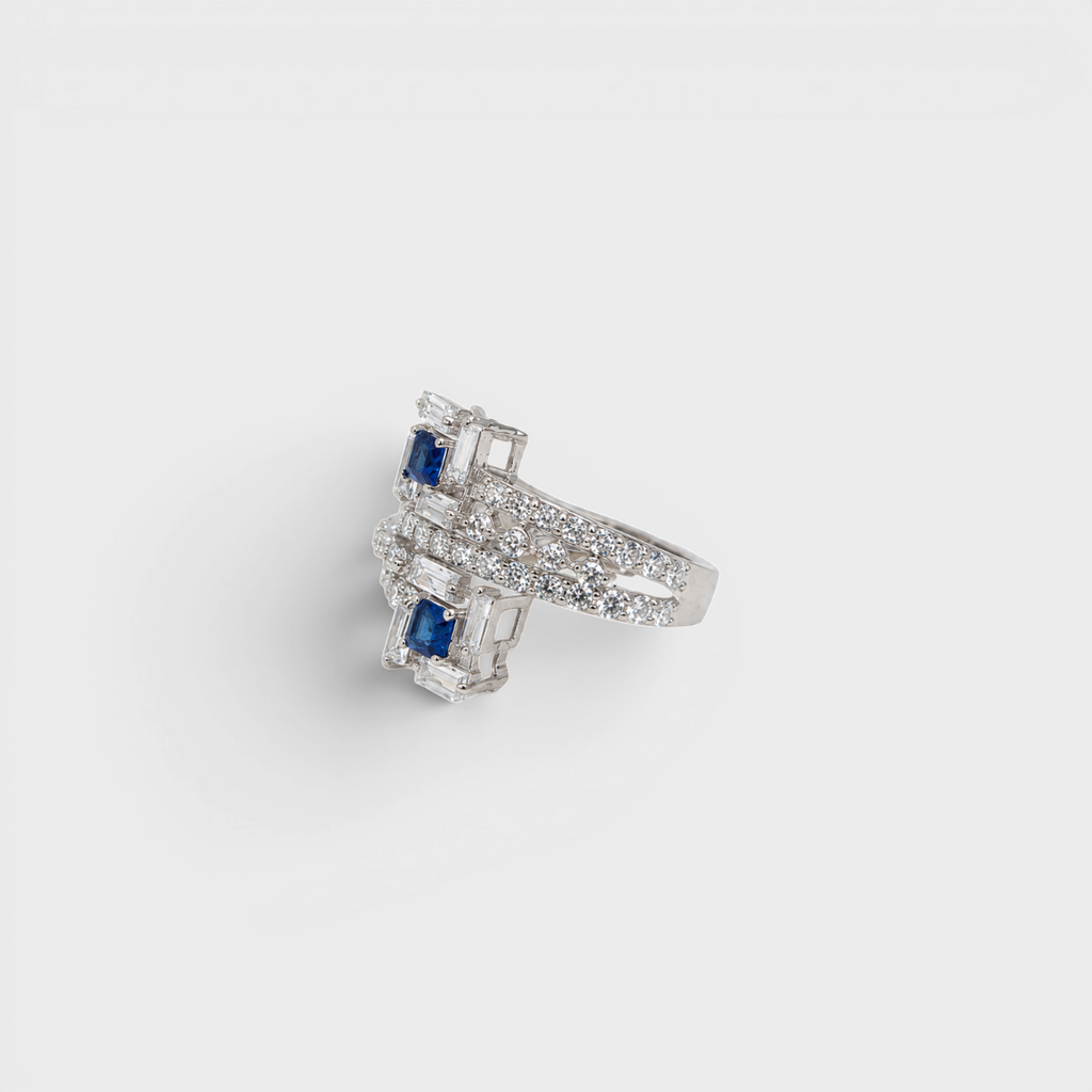 Sapphire Deco Bypass Ring