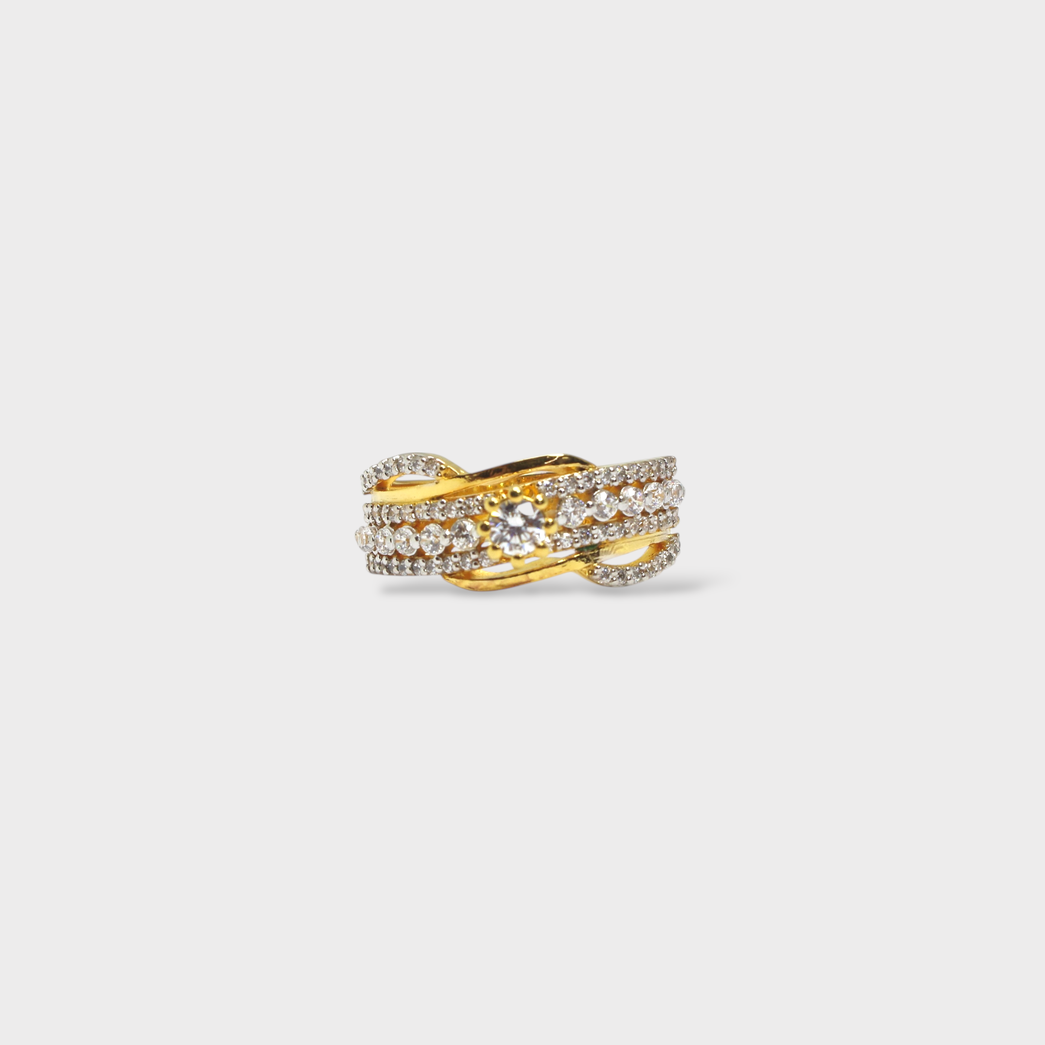 Golden Crisscross Sparkle Cocktail Ring
