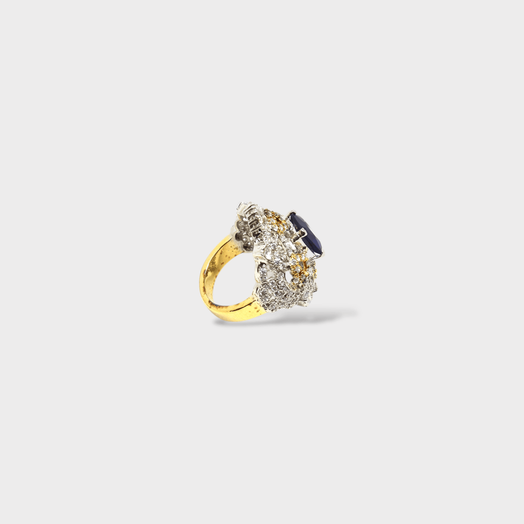 Sapphire Fleur - de - Lis Halo Ring - Monis Anas Jewellers
