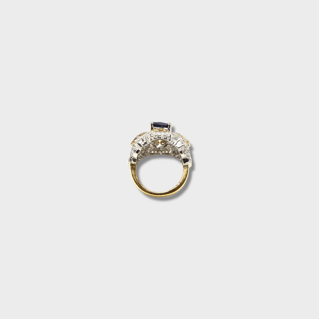 Sapphire Fleur - de - Lis Halo Ring - Monis Anas Jewellers