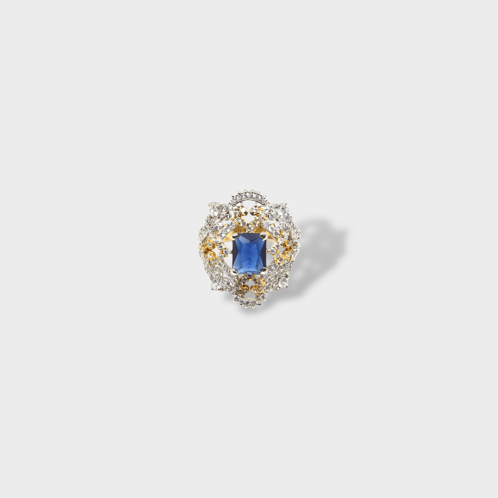 Sapphire Fleur - de - Lis Halo Ring - Monis Anas Jewellers