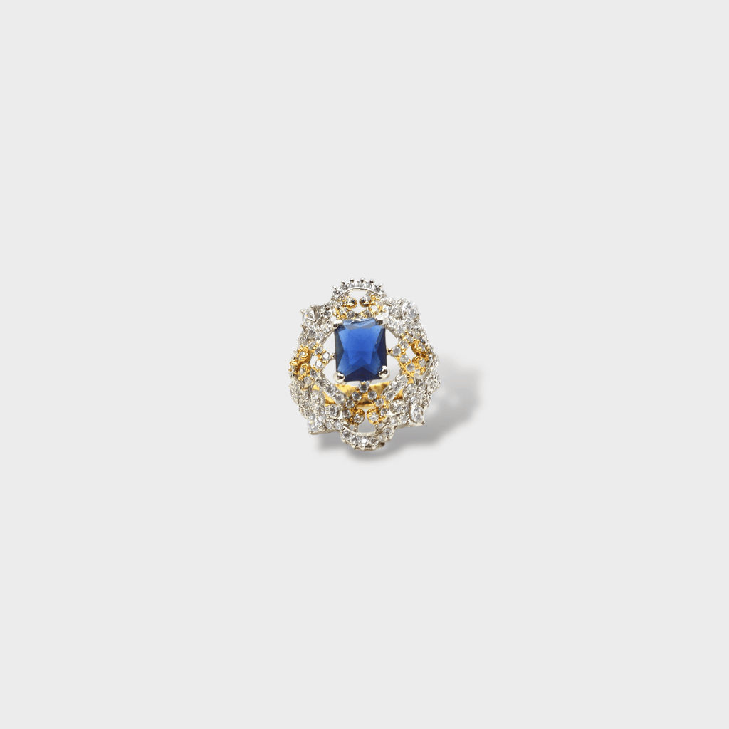 Sapphire Fleur - de - Lis Halo Ring - Monis Anas Jewellers