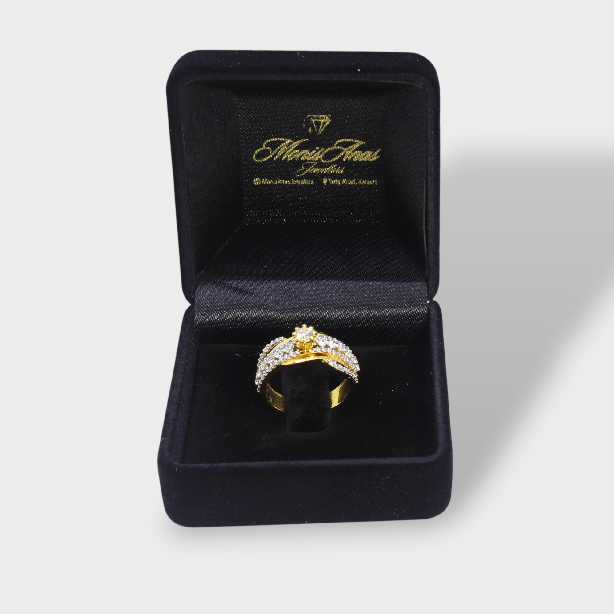 Golden Crisscross Sparkle Cocktail Ring