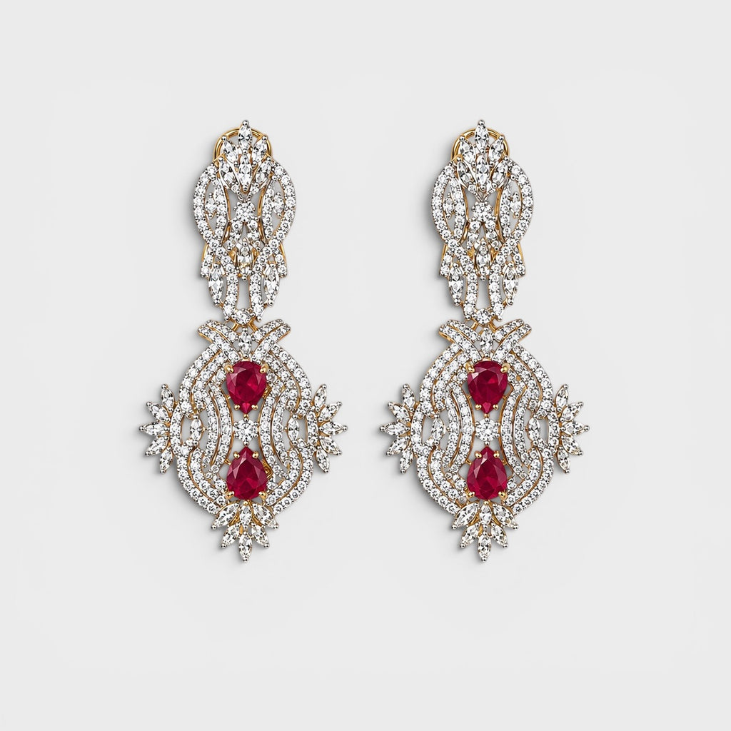 Ruby Flame Brooch & Earring Set
